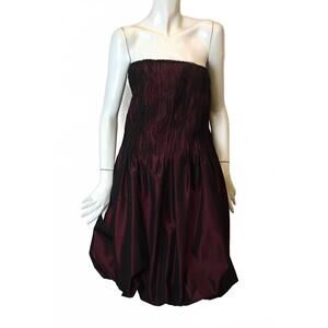 NEW GEORGES RECH women's strapless rushe bubble dress in burgandy